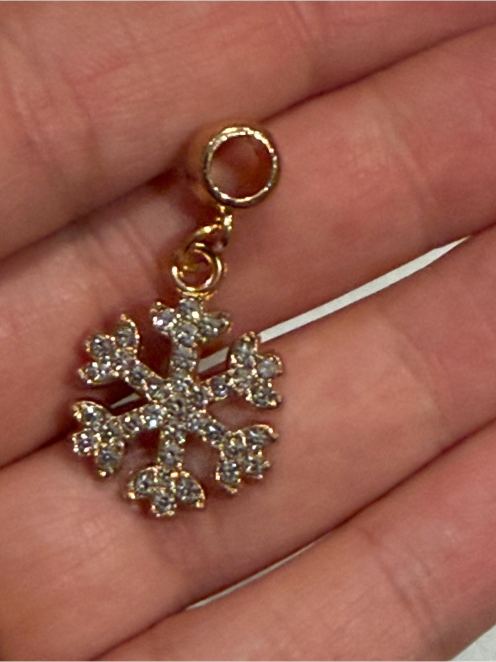 Gold Snowflake Pendant Charm with Clear Crystals